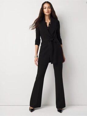 White House Black Market Black Tie-Waist Long Vest with Flare Pants